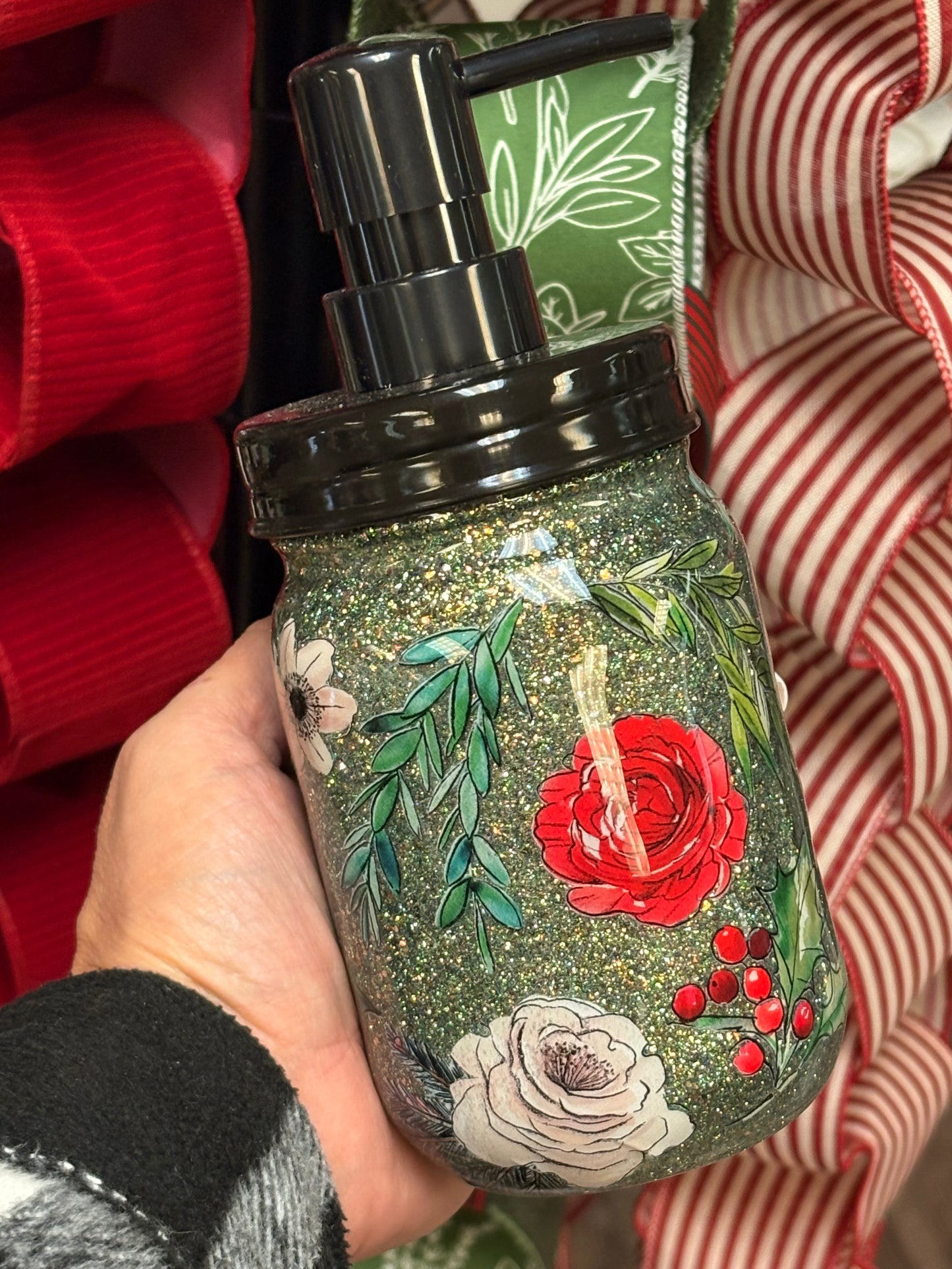 Green Floral Soap Dispenser